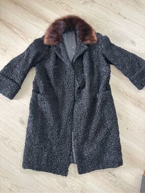 Vintage 1950s Persian Lamb Coat with Brown Fur Collar